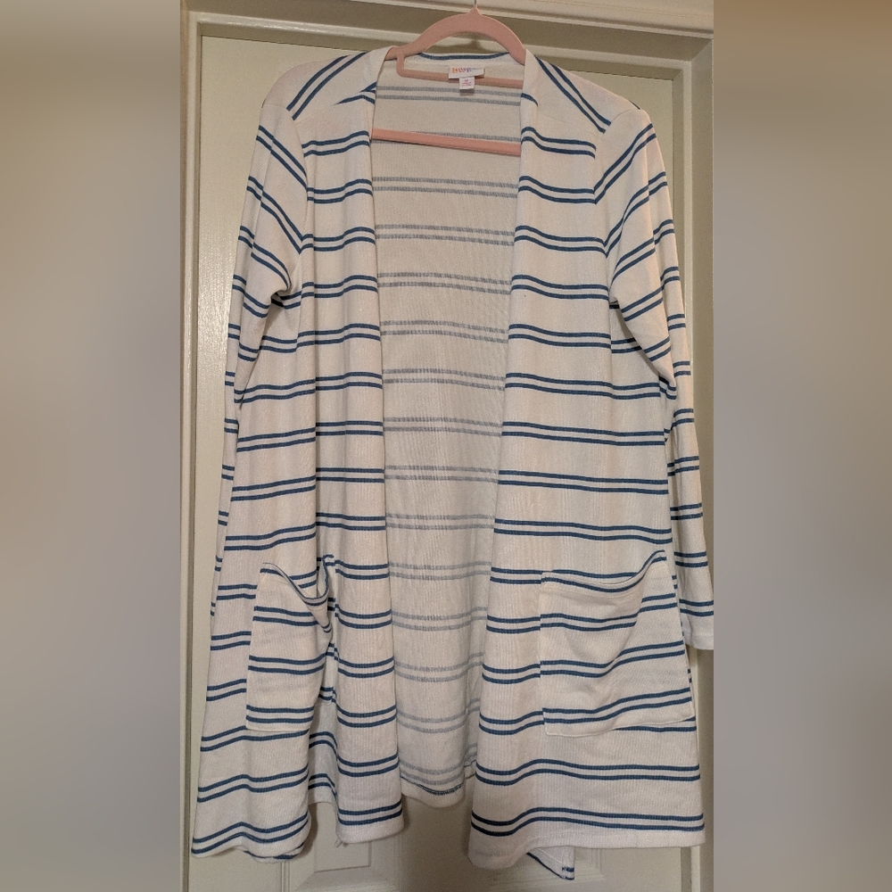 LuLaRoe Blue and White Striped Cardigan